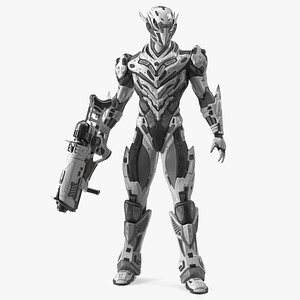 3D Sci-Fi Combat Robot Character with Weapon model
