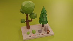 Low Poly Trees Grass and Rocks Lite