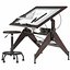 Aries Wood and Glass Drawing Table and Retro Drafting Stool