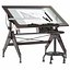 Aries Wood and Glass Drawing Table and Retro Drafting Stool
