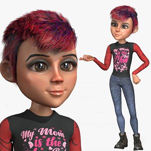 Cartoon Rigged Modern Cute Girl Character 3D Model