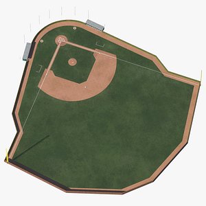 3D model baseball field brick wall