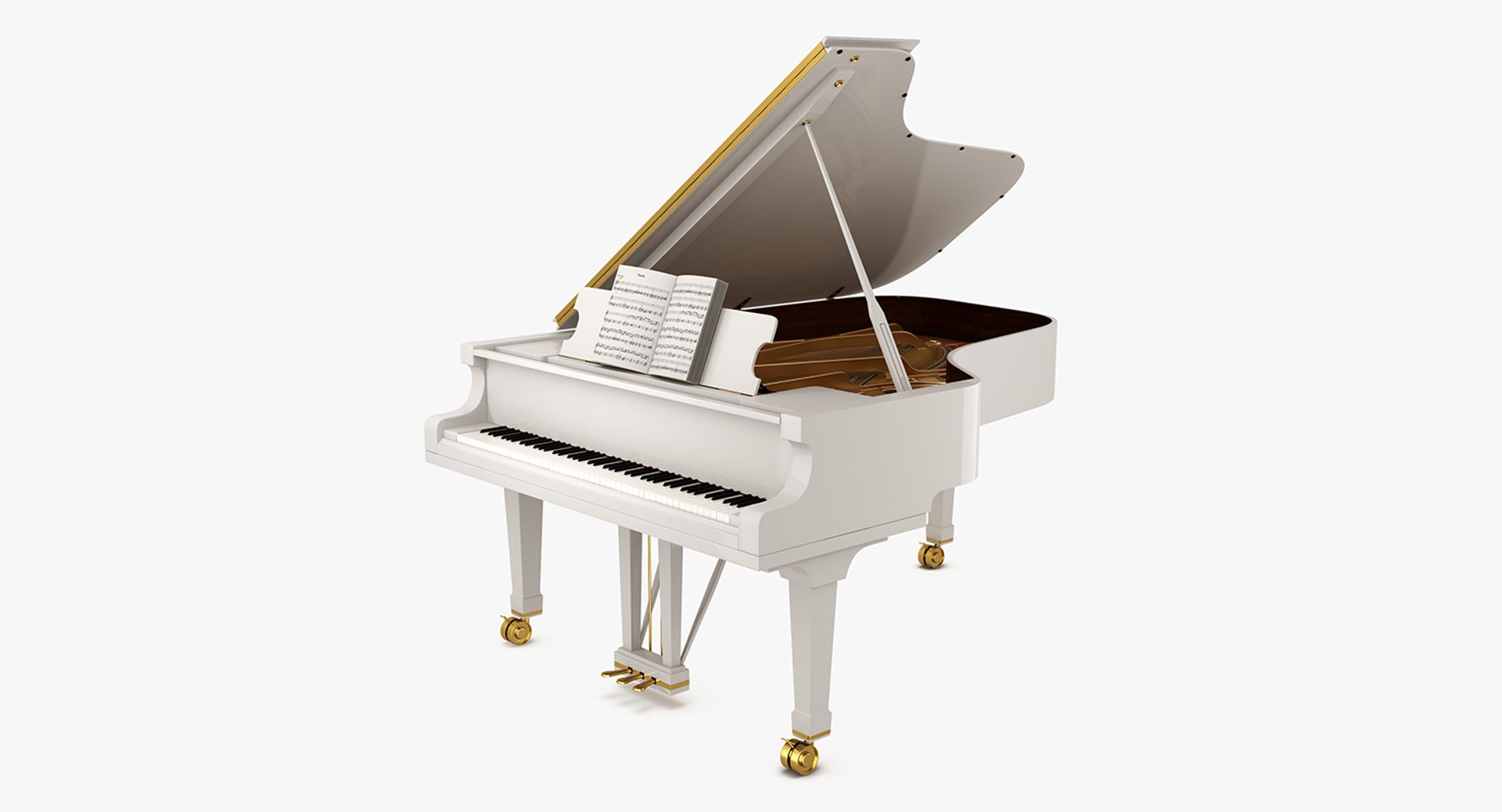 Grand Piano White with Music Notes Book 3D model preview