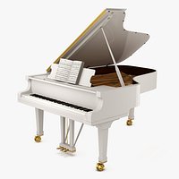 Grand Piano White with Music Notes Book