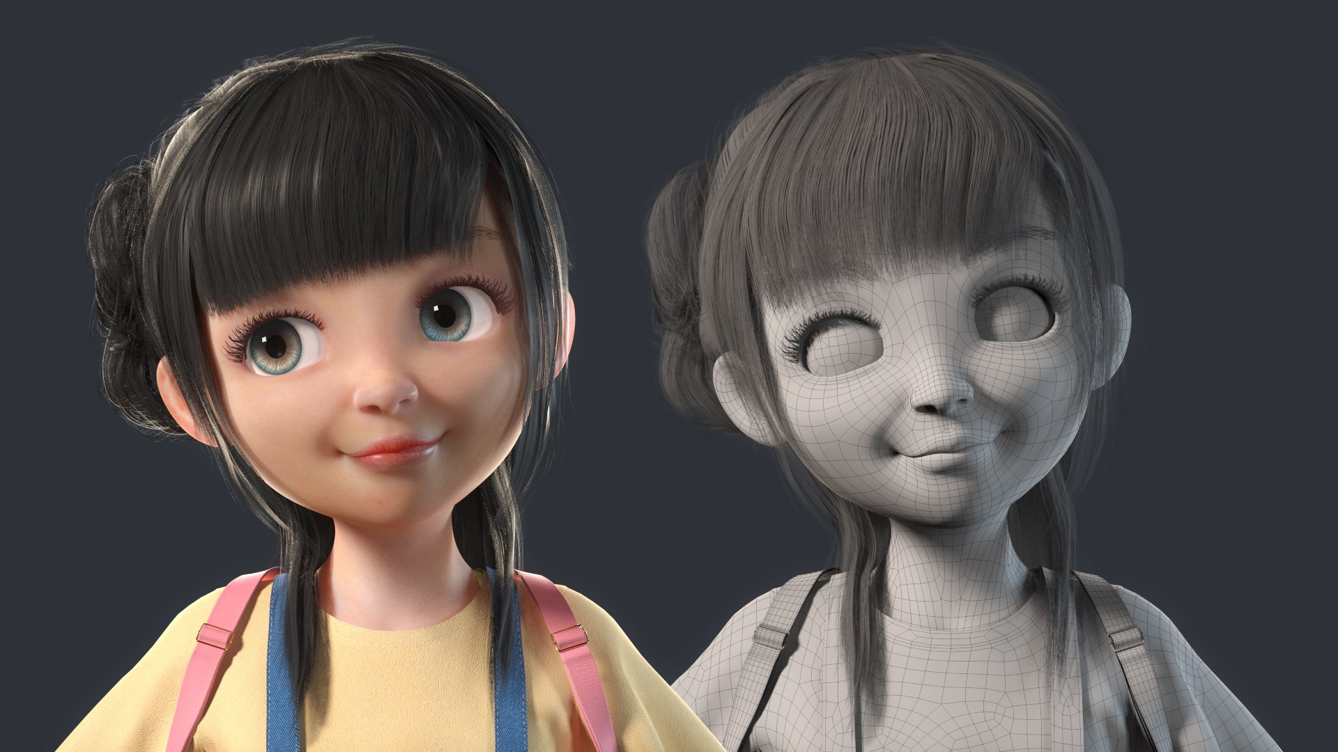 3D Cartoon Young Girl Cartoon Pupils With Binding Model - TurboSquid ...