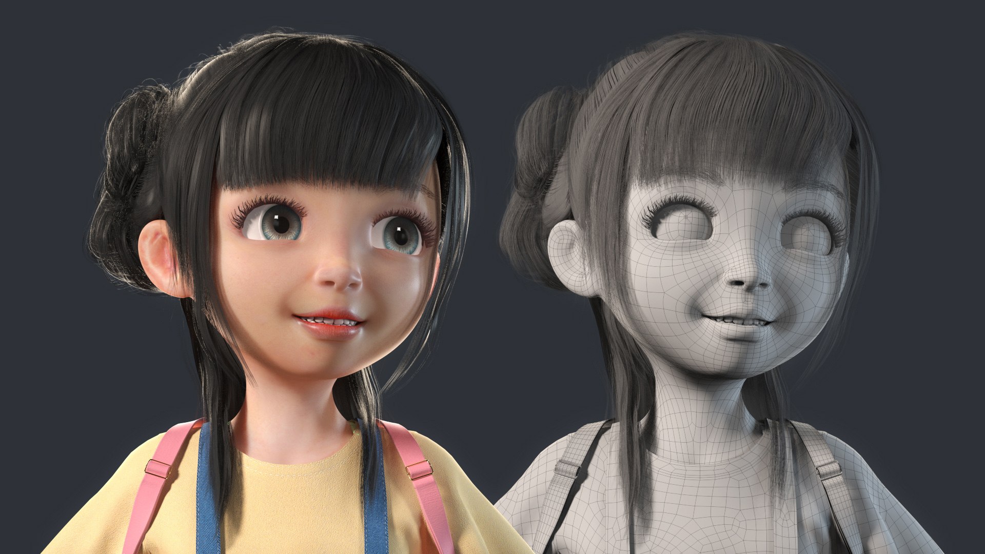 3D Cartoon young girl cartoon pupils with binding model - TurboSquid ...