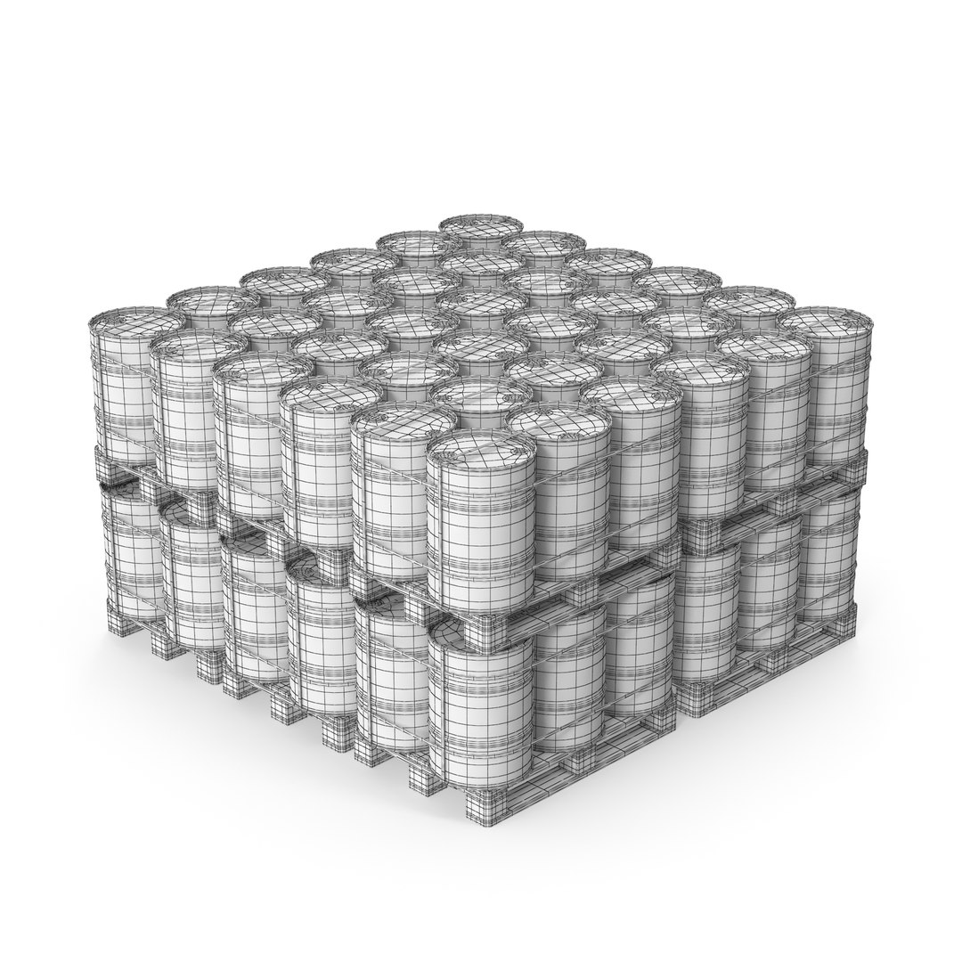 3D Stacked Metal Barrels On Wooden Pallets model - TurboSquid 2063837