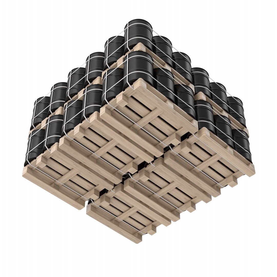 3D Stacked Metal Barrels On Wooden Pallets model - TurboSquid 2063837