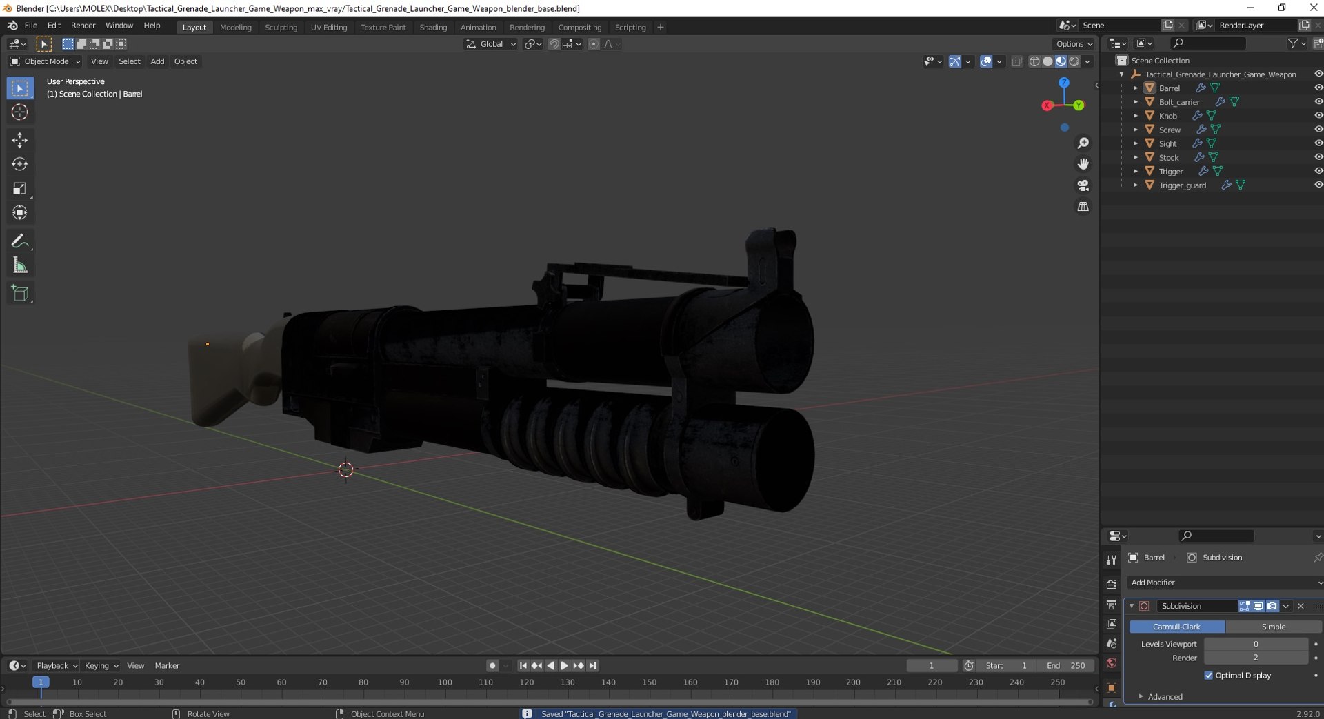 3D Model Tactical Grenade Launcher Game Weapon - TurboSquid 2160476