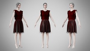3D Dress 20 Burgundy Velvet model