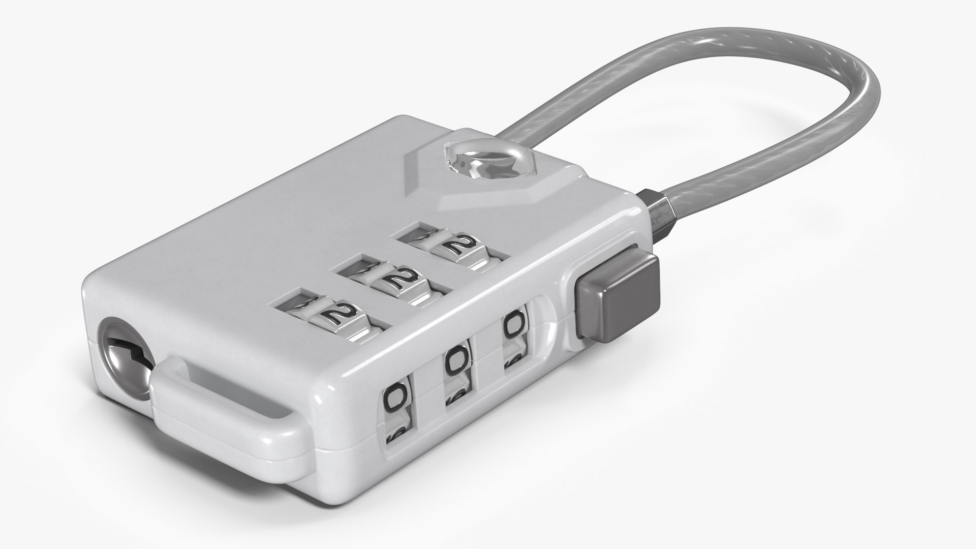 Travel Suitcase Combination Lock White 3D model preview