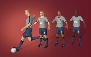 Rigged Soccer - Football Player - Man -- IK-FK Rig -- 3 Skin Textures -- Latino Latin Arab African
