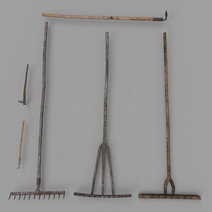 Pack of 6 Medieval Farm Rakes and Hoe
