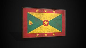 3D Old Picture Frame With Grenada  Flag - Game Ready PBR Low-poly 3D Model