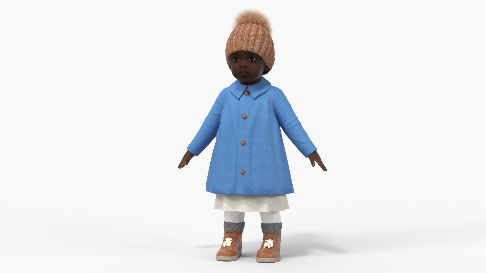 Baby Girl Dark Skin Outdoor Autumn Style A-Pose Fur 3D model preview
