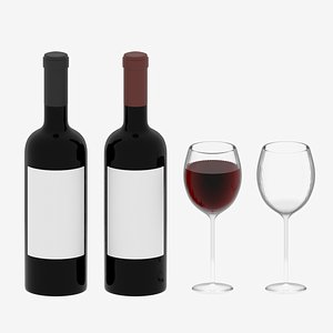3D Wine Bottle and Wine Glass