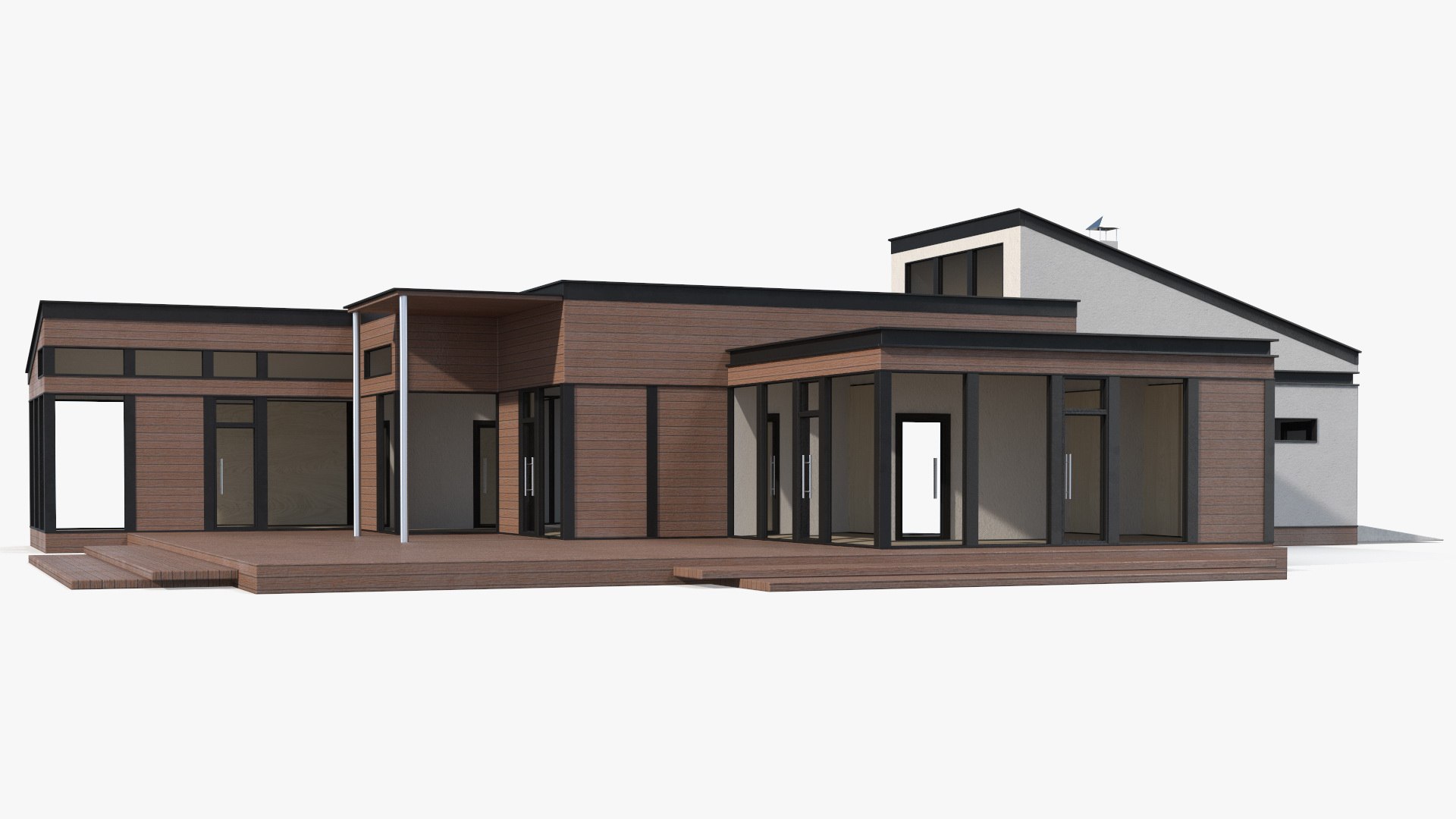 Modern Wooden House with Garage 3D model preview