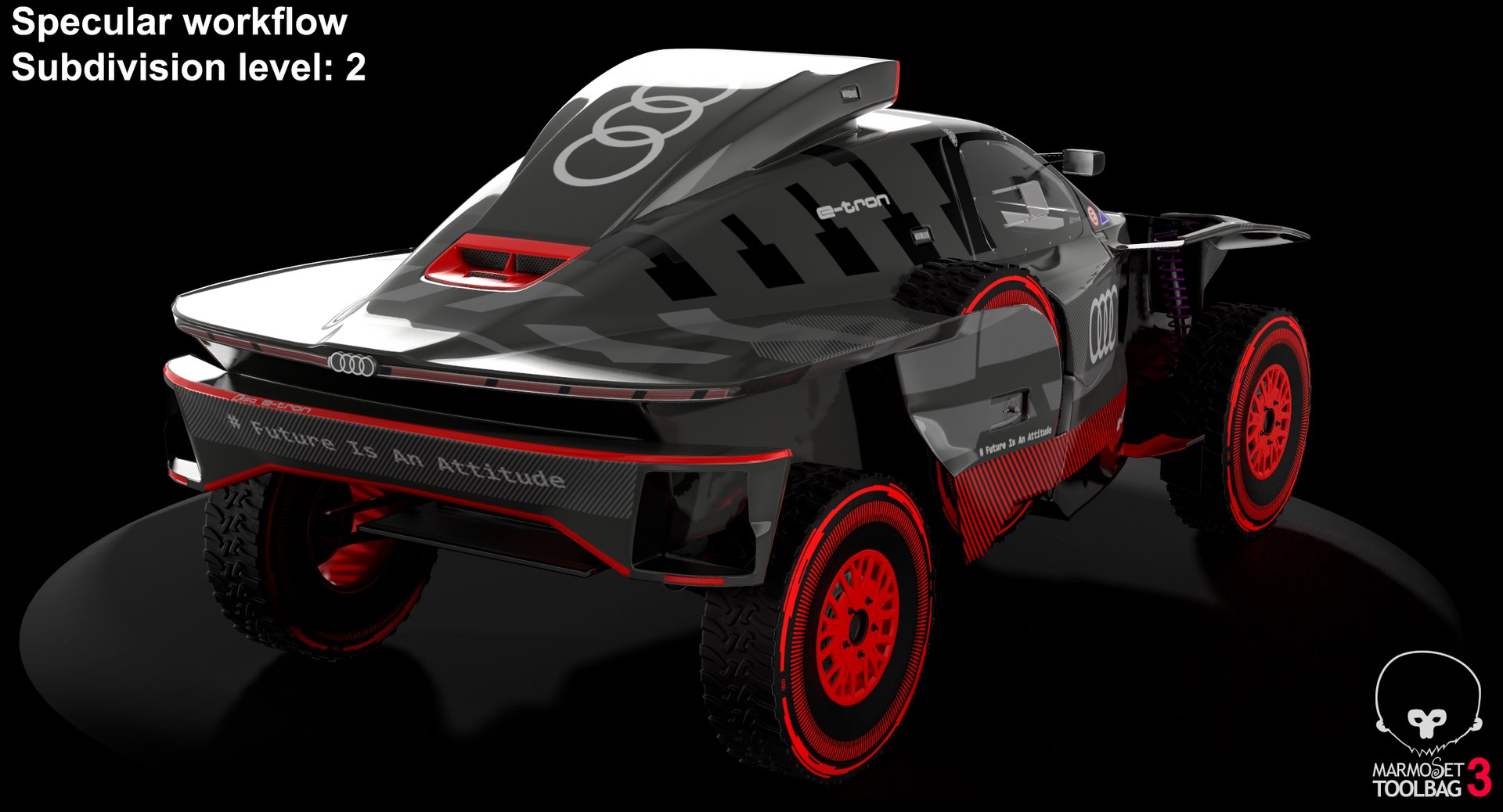 Audi RS Q e tron E2 Dakar Rally Electric OFF Road SUV model https://p.turbosquid.com/ts-thumb/bs/RpuKlx/8O/screenshot005/png/1667225954/1920x1080/fit_q87/7bfb644e713d0fe289743d4c5ebffa6980ebb7ba/screenshot005.jpg
