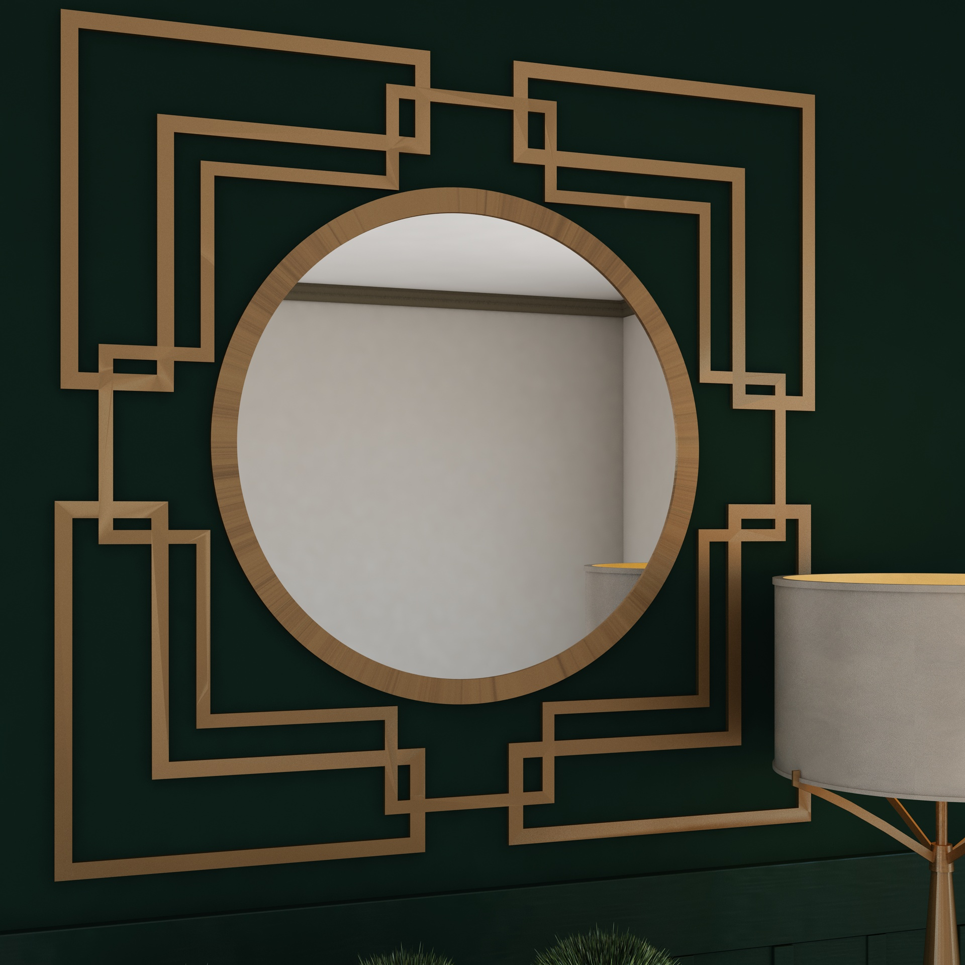 Living Room Wood Mirror Table Glass Metal Artdeco Set 3D model