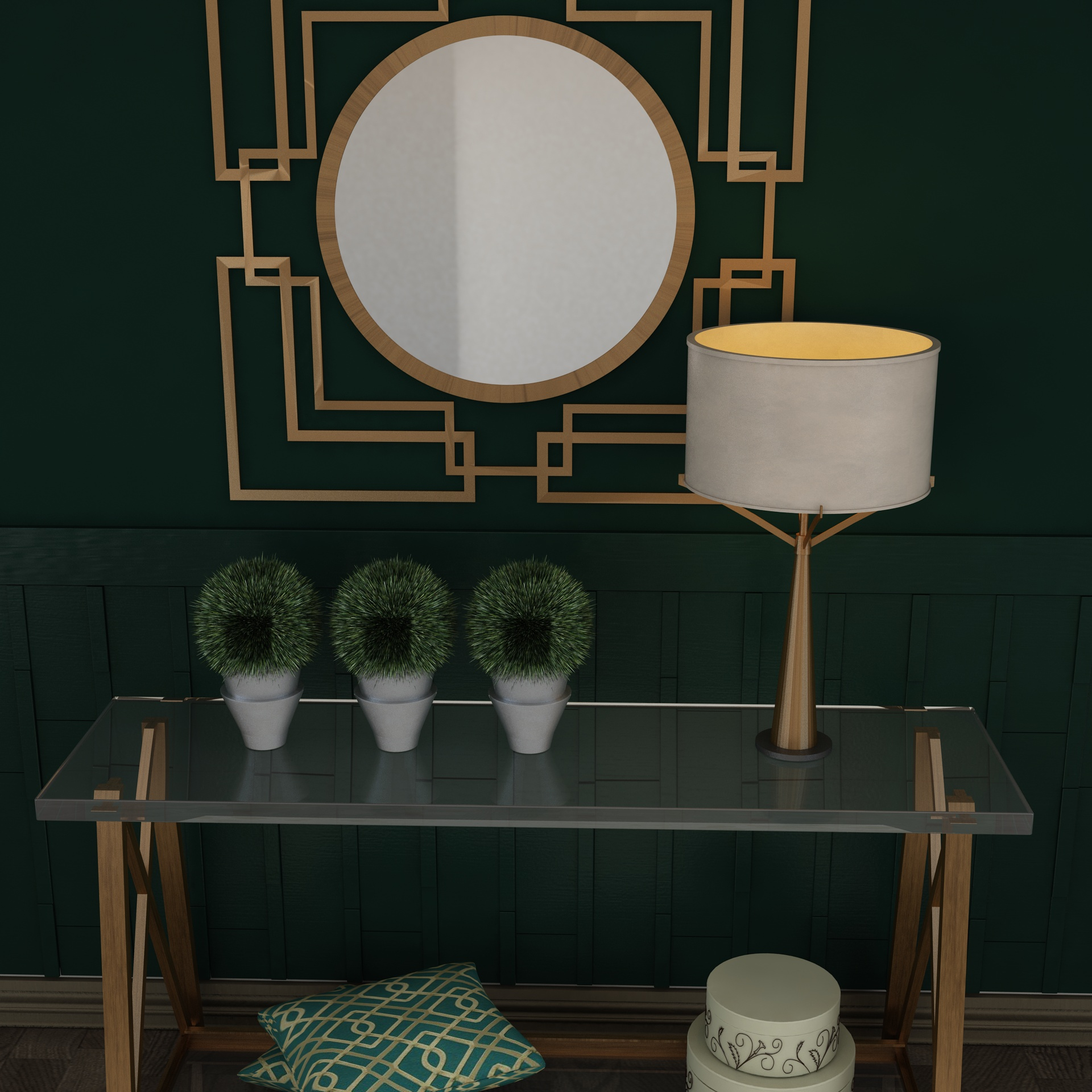 Living Room Wood Mirror Table Glass Metal Artdeco Set 3D model