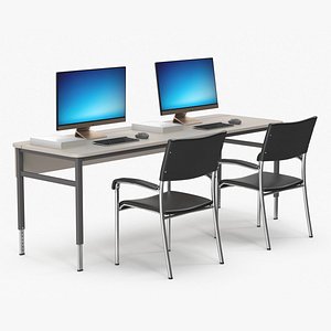 3D Office Computer Desk with Chairs