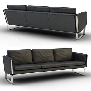 black leather three-seater sofa max