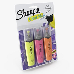 3D model 3 Sharpie Highlighter Markers with Package