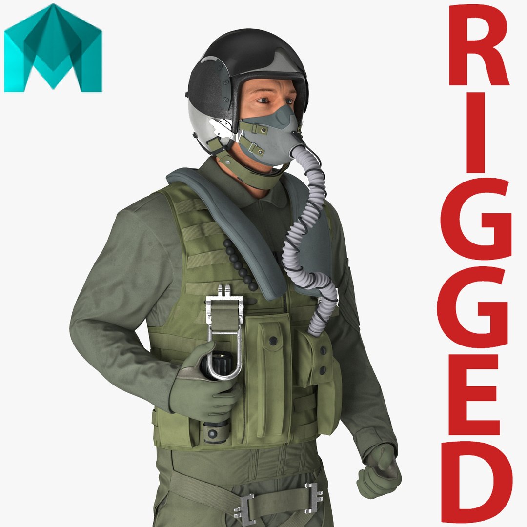 US Military Jet Fighter Pilot Rigged for Maya 3D model preview