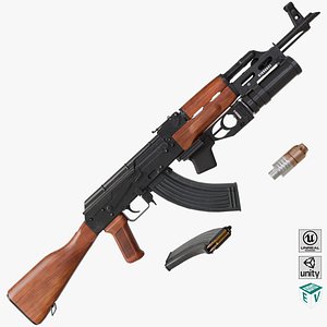 Light Machine Gun 10 Wood All PBR Unity UE Textures 3D model