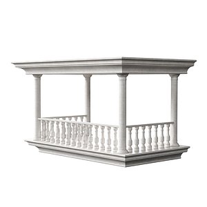 Classic Marble Balcony with Petite Marble Balusters and Round Columns 3D