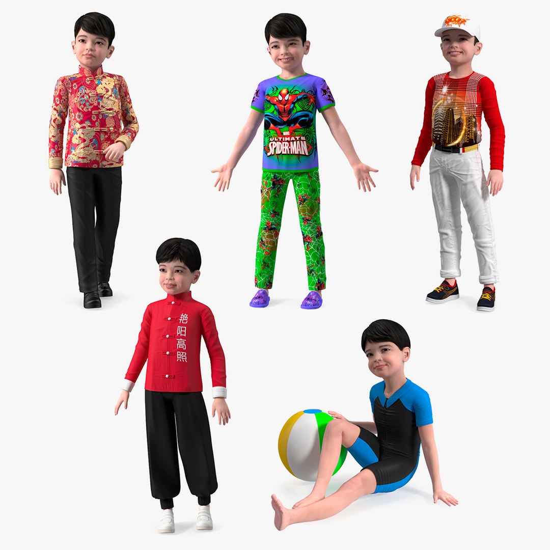 Asian Child Boys Collection 3 3D model preview