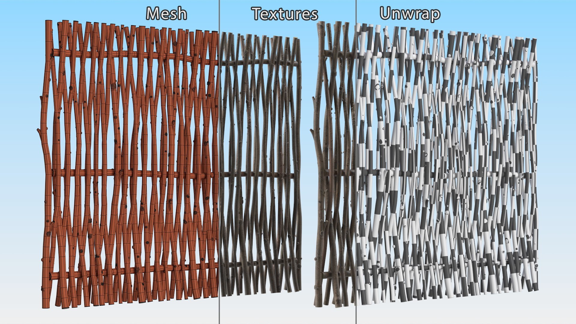 Small Wattle Fence Panel 3D model - TurboSquid 2068993