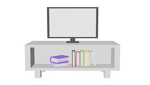 TV and television stand and books set-Stylized and Lowpoly 3D model