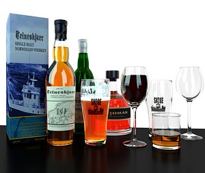 3D different whiskey glasses beer