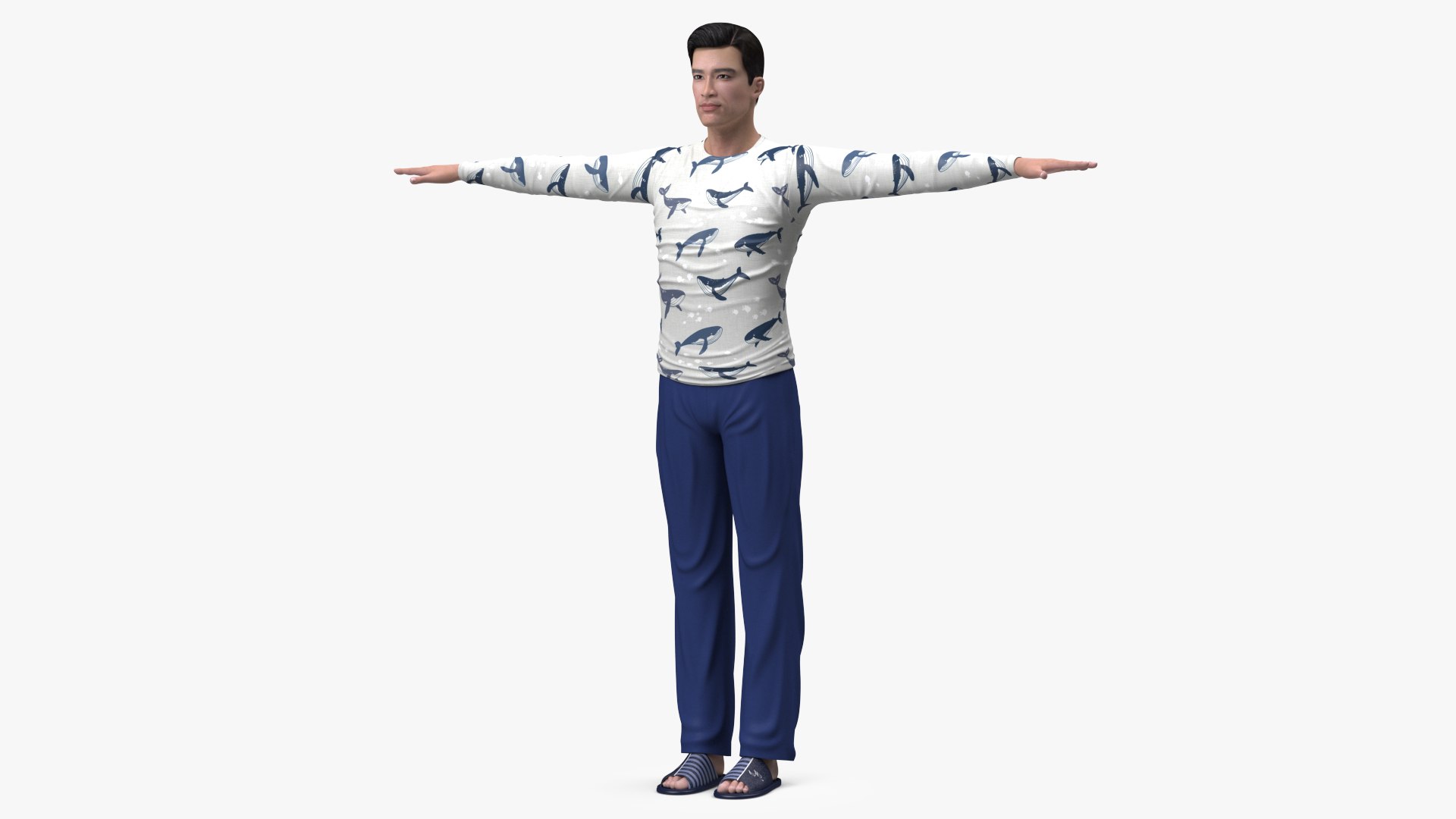 Asian Man Home Style Clothes Rigged for Maya