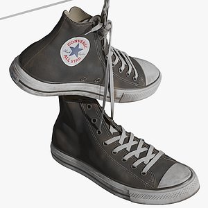 Converse All Star Black Dirty Sneakers Suspended by Laces
