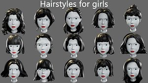 3D model Hairstyles for girls Low-poly 3D model