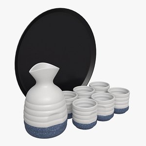 3D Japanese Sake Set Ceramic 01