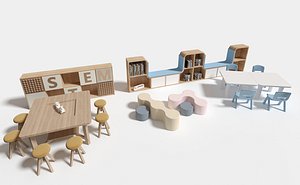 3D model Desk and chair bookcase for children 2