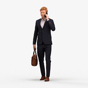00416Wim007 - Adult Caucasian man walking through office making phone call carrying bag