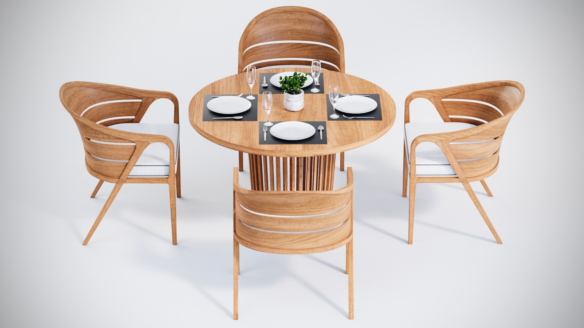 Rounded Table With 4 Chairs Model - TurboSquid 2156330