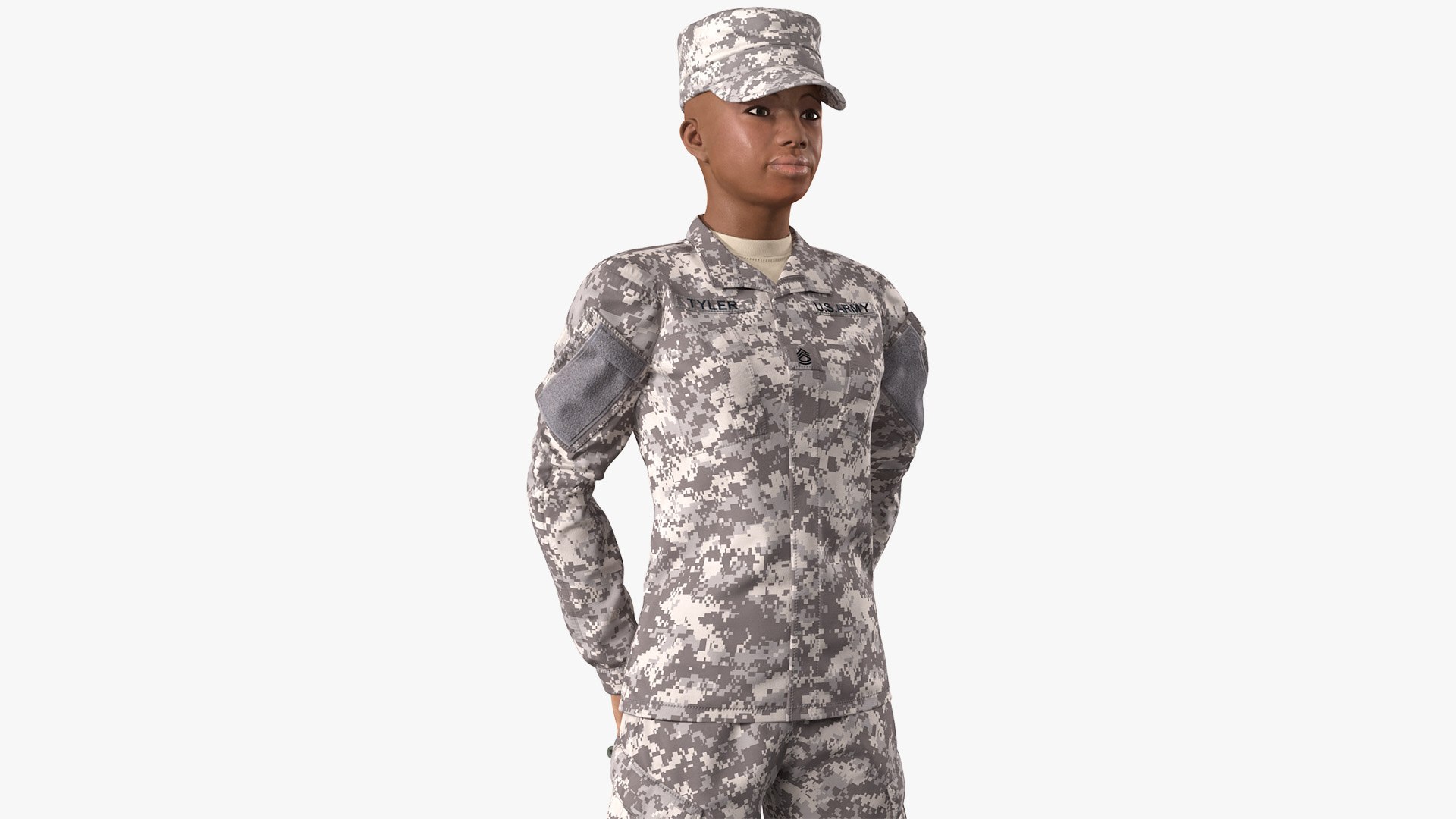 Black Female Soldier ACU Camo Standing Pose 3D model preview