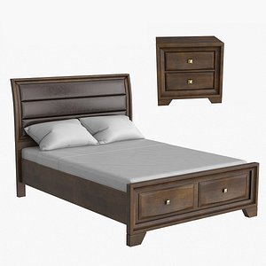 Jack Queen Nightstand and Bed Cappuccino 3D model