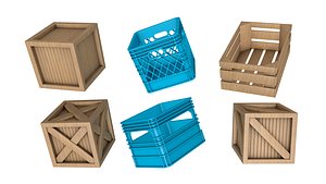 Wooden Fruit Crate  and Plastic fruit 3D model