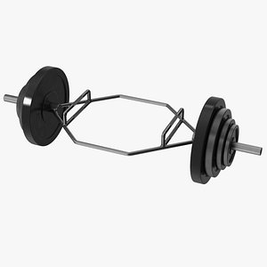 3D Olympic Hex Trap Bar Black with Weights Set model