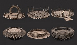 Medieval Wooden Circular Platform Arena PBR Collection 3D model