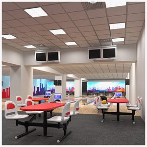 Interior of Bowling Center with Furniture model