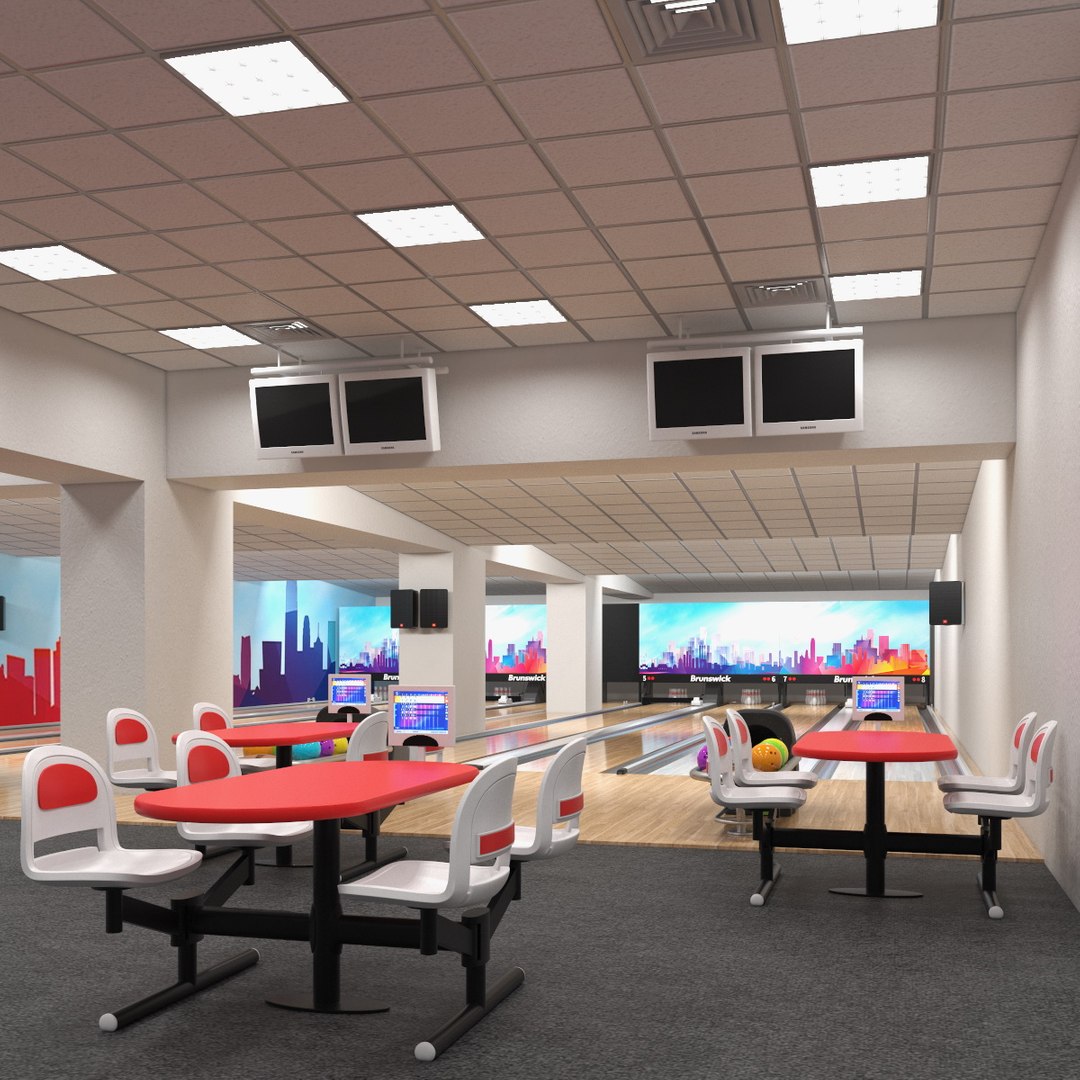 Interior of Bowling Center with Furniture 3D model preview