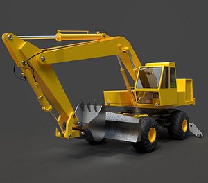 Mobile Wheeled Excavator Utility Digger - Detailed 3D Asset