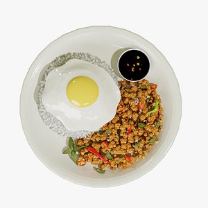 Stir fried Thai basil with minced pork and a fried egg
